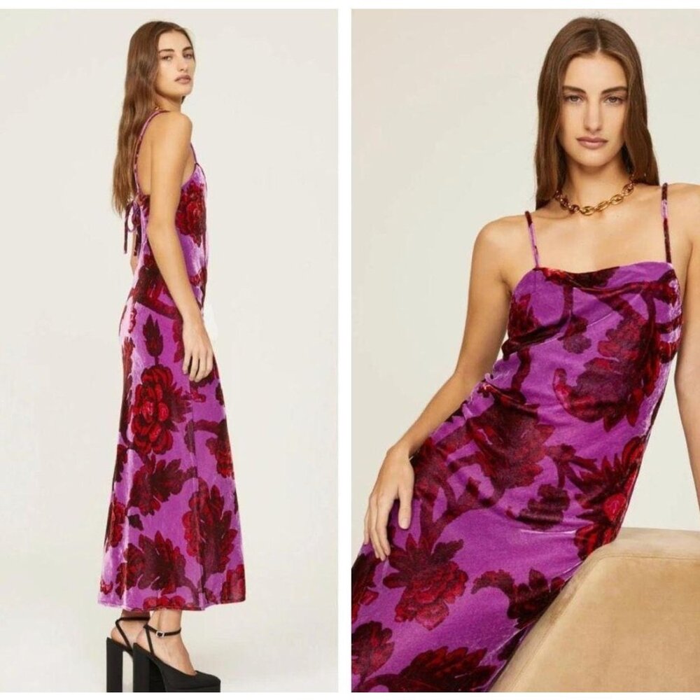 Rhode Jemima Dress Camellia Vine Crocus Velvet Purple Red - Size 6